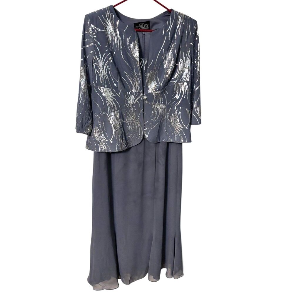 Alex Evenings Gray Sequin Formal Set Size 10 Mother of Bride Evening Gown